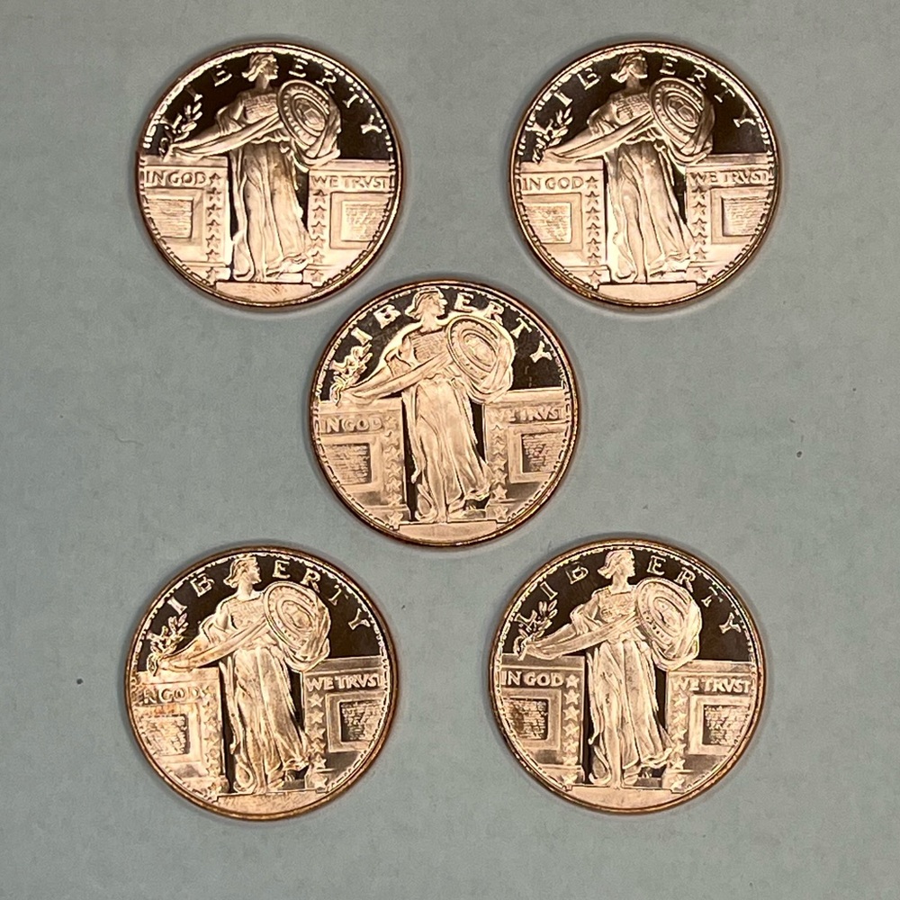 (Lot of 5) 1 oz. STANDING LIBERTY Commemorative .999 fine‎ copper round